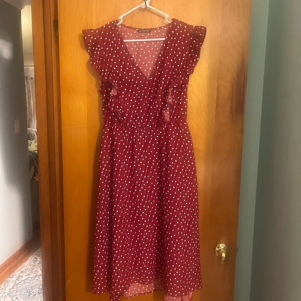 BloomChic Elegant Red Polka Dot Dress